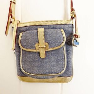 Dooney and Bourke Blue with Gold Lettering Crossbody Letter Carrier Bag